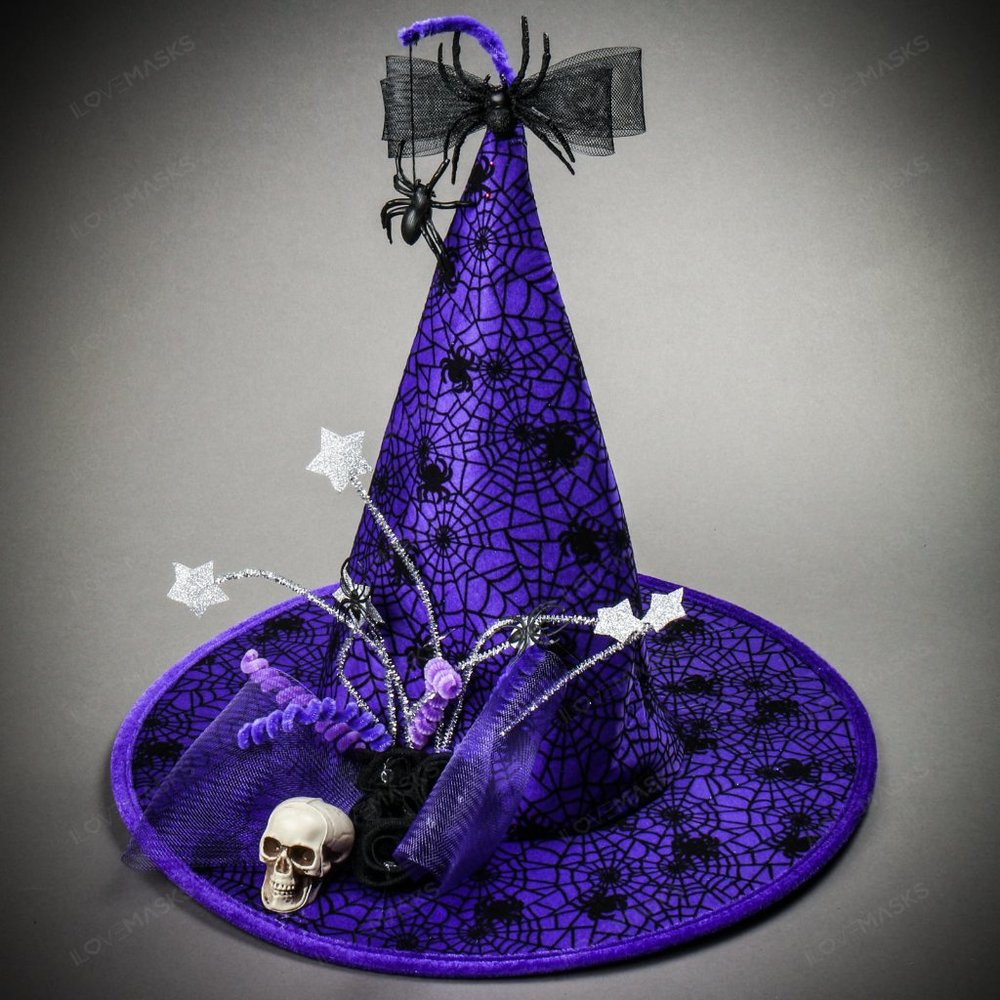 Halloween Witch Hat Skull Spider Web Purple Black Halloween Party Woman Girl Hat